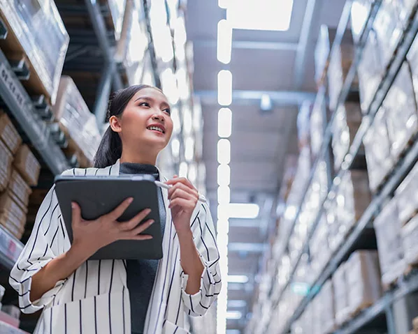 Consumer packaged goods employee in warehouse